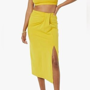 Faux wrap midi skirt from Terea. Lemon yellow. Size Medium
